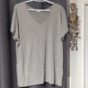 Warehouse Light Gray V-Neck Short Sleeve Top